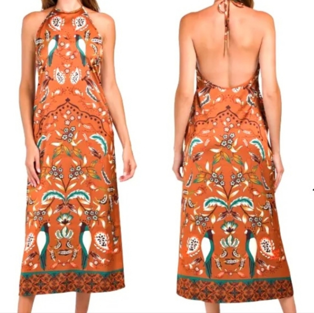 Vintage HAUSE OF HARLOW 1960. SIZE M. Orange Floral Maxi Dress